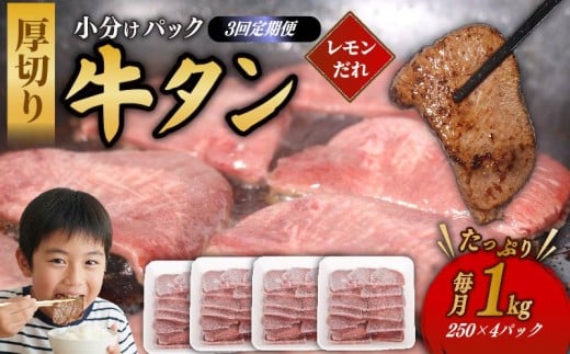 極厚切り 牛タン 1000g 3回 定期便 ヤマジュウ 冷凍 小分け 高知県 室戸市 返礼品 バーベキュー 