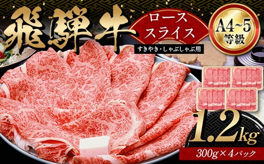 A4等級以上 飛騨牛ローススライス 1.2kg 300g×4パック しゃぶしゃぶ すき焼き 和牛 牛肉 牛肉 肉 和牛 すき焼き しゃぶしゃぶ 小分け 大容量 ブランド牛 ネオプライムヒグチ 肉のひぐち お中元 お歳暮 ギフト F6M-320