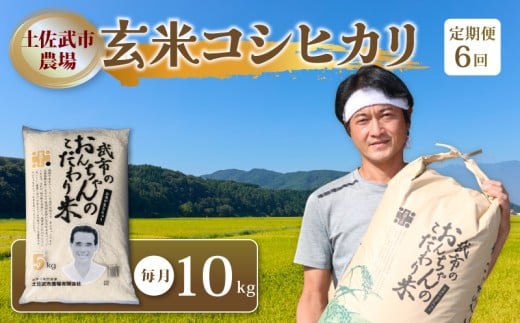 【お米定期便】 【6回】 令和7年度 玄米 コシヒカリ 数量限定 各10キロ 米 コメ 減農薬栽培 お米 早場米 新米 ご飯 おにぎり こめ 低化学肥料 高知県 南国市