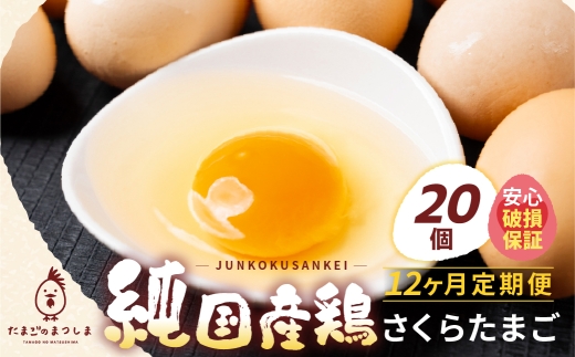 【定期便12ヶ月】20個 新鮮 特選 さくらたまご 定期便 12回 パック数 回数  12ヶ月 1年 新鮮な卵 (発送当日・または前日に採れた卵)  安心 安全 対応 破損 割れ保障 保証付 安心対応 サポート 里山 たまご タマゴ 卵 玉子 にわとり ニワトリ 鶏 産直 産地直送 国産 高評価 高レビュー 松島飼料店 岐阜県 大垣市