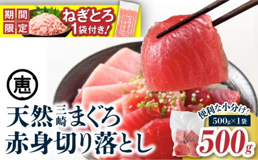 【期間限定 ねぎとろ付き】＜選べる＞天然三崎まぐろ 赤身 切落し 500g（500g×1袋）　M020-014-04_SKU-cp
