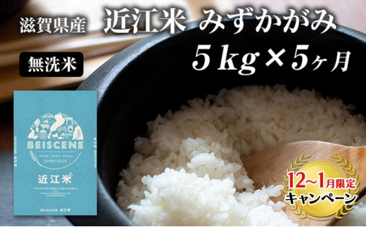【12月～1月までの限定寄附額】 【定期便】令和7年産新米 5kg×5ヶ月 近江米 みずかがみ 無洗米 滋賀県豊郷町産 お米 こめ コメ 米 おこめ 白米 5回 お楽しみ  CP1201