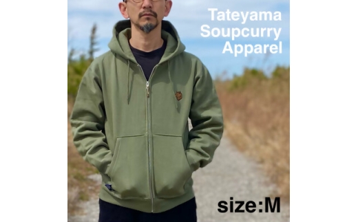 「イノシシ派」ジップアップスウェットパーカー/オリーブ/男女兼用Mサイズ【1671521】