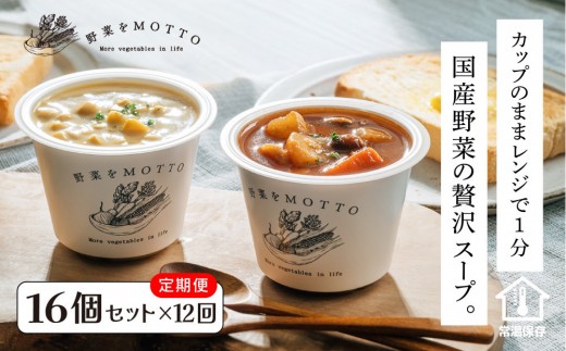 【定期便 全12回】レンジで1分 野菜をMOTTO スープ 16個 セット レトルト インスタント 国産 ダイエット ベジMOTTOスープ 具だくさん 時短 手軽