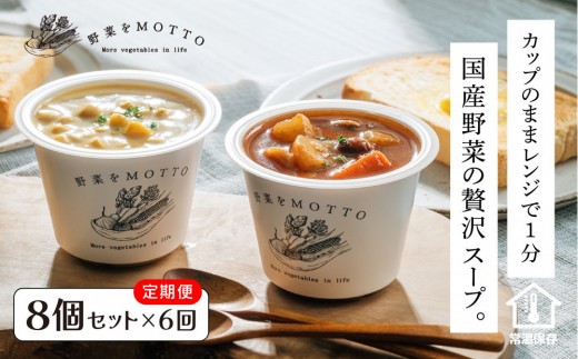 【定期便 全6回】レンジで1分 野菜をMOTTO スープ 8個 セット レトルト インスタント 国産 ダイエット ベジMOTTOスープ 具だくさん 時短 手軽
