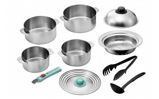 燕熟の技 ステンレス鍋14cm & 16cm & 18cm & 20cm・着脱ハンドル・スチームプレート付き FC030212