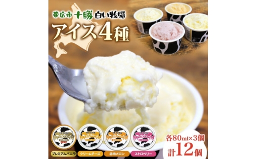 十勝白い牧場アイス 全味食べ比べセット(4種×各3個)【1675554】 2421718 - 北海道帯広市