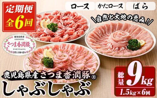 【6か月定期便】鹿児島県産 さつま香潤豚 ® しゃぶしゃぶ セット 総量 9.0kg ( ロース 250g×2、肩ロース 250×2、ばら 250g×2) を 6回 お届け ! 白豚 部位 食べ比べ 大容量【E-158H】