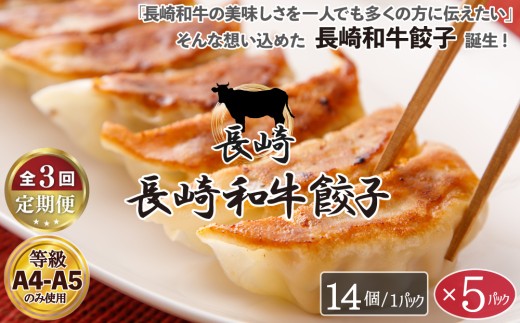 E498 《定期便》長崎和牛餃子(A4等級以上)  (14個入×5パック)【3回お届け】