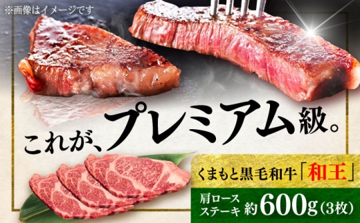 くまもと 黒毛和牛 和王 肩ロース ステーキ 約600g（約200g×3枚）【菊池地域農業協同組合】 [AYBR032]