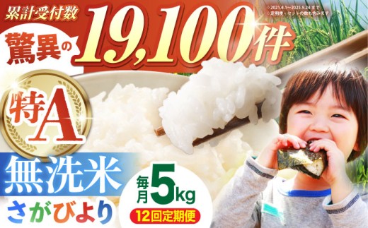 ＜15年連続特A評価＞【全12回定期便】さがびより 無洗米 5kg【五つ星お米マイスター厳選】 [HBL027] 特A 特A評価 佐賀 ブランド米 ご飯 米 お米 無洗米