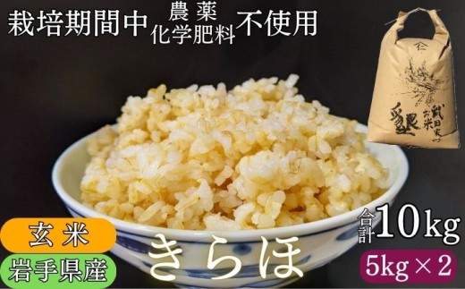 岩手県産 きらほ 玄米 10kg 農薬 化学肥料 ：栽培期間中 不使用 武田家のお米【米農家 仁左ェ門】 米 こめ コメ ご飯 ライス おにぎり 弁当 単一原料米 低アミロース米 希少 稀少 10キロ １０kg 産地直送 農家直送 国産 おすすめ 人気