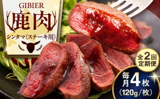 【全2回定期便】鹿肉 ステーキ  ( シンタマ ) 4枚 《喜茂別町》【EBIJIN】 ジビエ 鹿 シンタマ 希少部位 ステーキ ステーキ用 赤身 冷凍 冷凍配送 北海道 [AJAO044] 32000 32000円