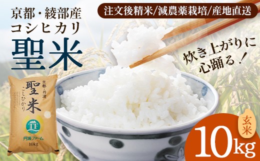 令和7年産 京都府産コシヒカリ 「聖米」 玄米 10kg 【お米 米 白米 精米 こしひかり 綾部こしひかり 綾部米 ごはん ご飯 ふっくら もちもち 甘味 旨味 安心安全 国産 京都 京都産 綾部 綾部市】  2522396 - 京都府綾部市
