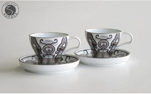 ARITA PORCELAIN LAB (アリタポーセリンラボ) JS古伊万里草花紋 ペアカップ＆ソーサー 有田焼 モダン スタイリッシュ モノトーン コーヒーカップ ティーカップ A120-47