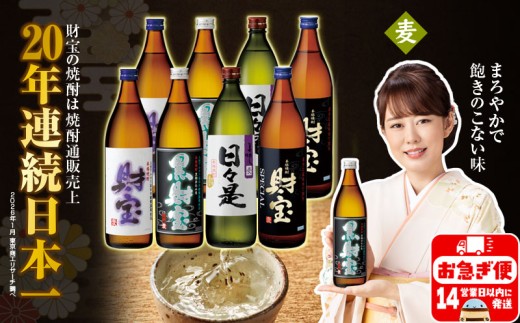 B2-22142／【麦焼酎】5合瓶 4種8本 温泉水 財宝 鹿児島 焼酎 お酒