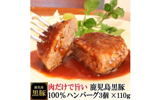 【25-31】鹿児島黒豚100%手作りハンバーグ 110g×3個（冷凍）