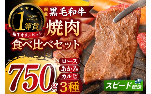 東浦町産黒毛和牛「下村牛」焼肉3種食べ比べセット 計750g（ロース・カルビ・あかみ 各250g）│焼肉 黒毛和牛 和牛 セット お肉 肉 バーベキュー 高級 カルビ かるび ロース 赤身 あかみ 下村牛 愛知県 東浦町