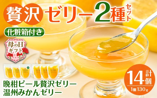 i982-B-m 【母の日ギフト】温州みかんゼリー・晩柑ピール 贅沢ゼリー 2種セット(計14個) ゼリー みかん ミカン 蜜柑 温州みかん 果汁 100% 河内晩柑 ピール入り 無着色 無香料 安心安全 母の日 プレゼント ギフト 贈答 【江崎果樹園】