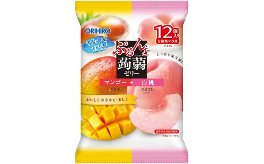 【25176】≪オリヒロ≫ぷるんと蒟蒻ゼリーパウチ　マンゴー＋白桃12袋