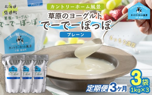【定期3ヶ月】プレーン 草原のヨーグルト でーでーぽっぽ 1kg ×3 【 ふるさと納税 人気 おすすめ ランキング 牛乳 ヨーグルト 生乳 濃厚 クリーミー 手作り 北海道 十勝 鹿追町 送料無料 】 SKB152