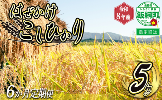 米 こしひかり 5kg × 6回 【 6カ月定期便 】 ( 令和8年産 ) 黒柳さんのお米 はぜかけ 沖縄県への配送不可 2026年11月上旬頃から順次発送予定 コシヒカリ 白米 精米 お米 信州 予約 農家直送 長野県 飯綱町 [0281]