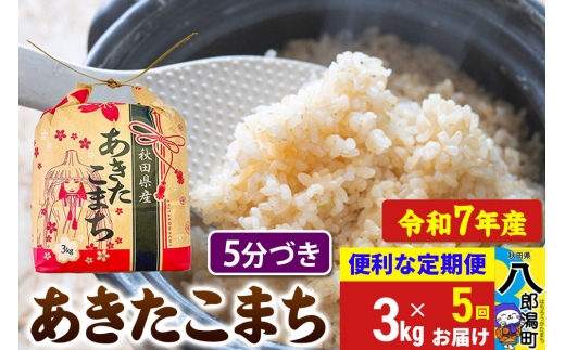 《定期便5ヶ月》 あきたこまち 3kg×1袋【5分づき】令和7年産 秋田県産 こまちライン [こまちライン あきたこまち ブランド米 お米 5分づき 精米 米どころ 秋田 秋田県産] 2293812 - 秋田県八郎潟町