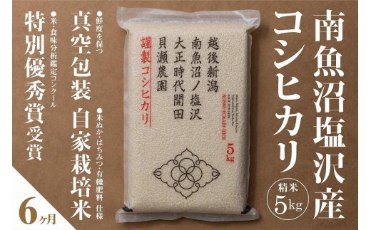 新米予約【令和8年産】【定期便】「貝瀬農園米」農薬5割減栽培　南魚沼塩沢産コシヒカリ　精米5kg×全6回【2026年10月上旬から1ヶ月以内に順次発送予定】