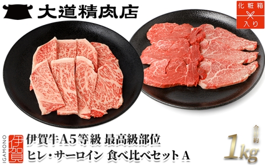 伊賀牛 A5 ヒレ・サーロイン 焼肉セットA 計約1kg【最高級部位2種食べ比べ】【dido0028-1】 647946 - 三重県伊賀市