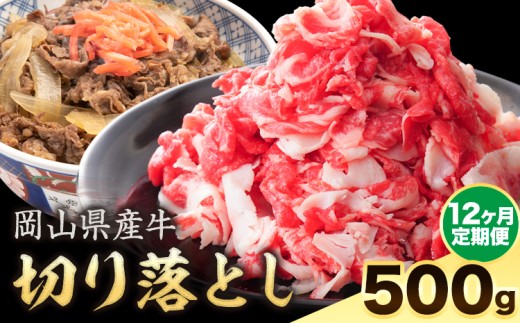 【12ヶ月定期便】岡山県産牛 切り落とし 交雑牛 500g お試し 大容量《お申込み月の翌月から出荷開始》 岡山県 矢掛町 肉 送料無料 2595539 - 岡山県矢掛町