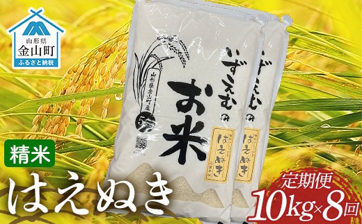 【先行予約】≪令和８年産米≫ 金山町産はえぬき 精米 定期便8ヶ月 10kg×8回 米 お米 白米 ご飯 精米 ブランド米 送料無料 東北 山形 金山町 F4B-0811