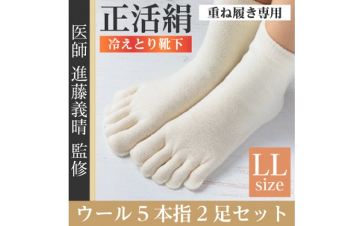 正活絹 冷えとり靴下 ウール5本指 2足セット(LLサイズ)【1583798】