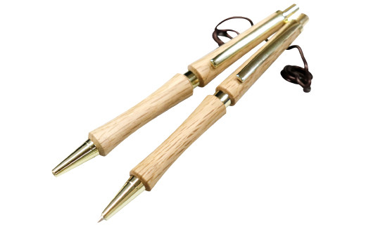 D-1228 ハンドメイドシャープペンシル＆ボールペン（ノック式）コナラ 2本セット ［金属部分：ゴールド］ 2589954 - 島根県益田市
