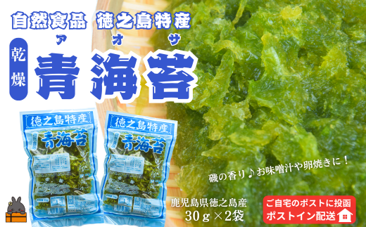 2569 【2026年とれたて！】自然食品 徳之島特産 青海苔（アオサ）（2袋）【ポストイン配送】( アオサ あおさ のり 海苔 乾物 徳之島 奄美 鹿児島 お味噌汁 料理 てんぷら 卵焼き 美味しい 新鮮 )