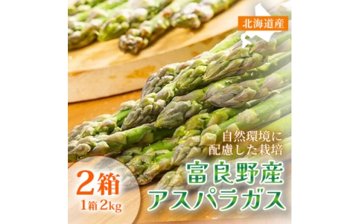 ＜春野菜 鮮度抜群 ＞富良野産 アスパラガス サイズ無選別 S～2L混合 2kg×2箱|北海道【1705464】