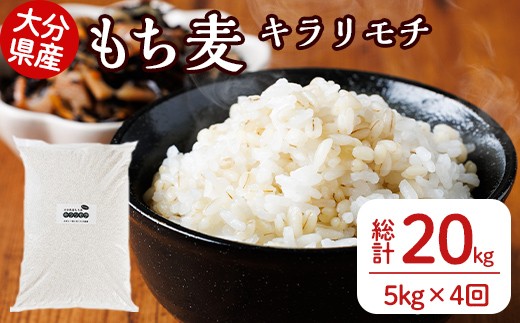 ＜定期便・総計4回＞大分県産もち麦 キラリモチ(総計20kg(5kg×4回(3ヶ月毎)))ダイエット 健康 業務用【212400100】【天峯ファーム】