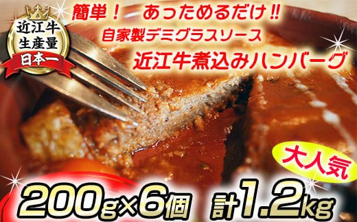 ハンバーグ 近江牛 煮込み ハンバーグ 自家製 デミグラスソース 1.2kg ( 200g × 6個 )【DI01W】 近江牛 ハンバーグ 神戸牛 松阪牛 に並ぶ 日本三大和牛 プレミアム 贈答 ギフト 個包装 冷凍 おかず 惣菜 弁当 近江八幡市