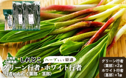 【ハーブとして最適】行者にんにく3袋（葉部・茎部）グリーン行者×2袋 ホワイト行者×1袋 | オンライン 申請 ふるさと納税 北海道 中標津 ハーブ 香草 行者ニンニク にんにくの芽 長期保存 山菜 山の幸 野菜 疲労回復 健康効果 長寿 体力増強 ダイエット効果 焼肉 卵とじ トッピング おひたし お取り寄せ 北海道 中標津町 中標津【2001901】