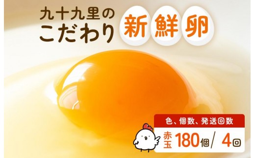 【定期便4回】九十九里ファームこだわりたまご贈答用 180個 ~あおい海・みどりの里~《赤玉》 たまご 卵 玉子 タマゴ 赤玉 卵かけご飯 新鮮 旨み 甘み 贈答用 贈答 ギフト 贈り物 千葉県 匝瑳市