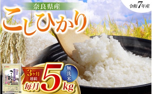  【令和7年産米】（3ヵ月定期便） 無洗米 奈良県産 こしひかり 計15kg（5kg×1袋×3回）／  全農パールライス 米 お米 白米 国産 奈良県 葛城市 こめ コメ ライス ご飯 ごはん ふっくら もちもち つやつや おいしい 美味しい 贈り物 国産 特産品 産地直送 数量限定 人気 おすすめ 5キロ 5kg 3ヵ月【prr-tkb003】