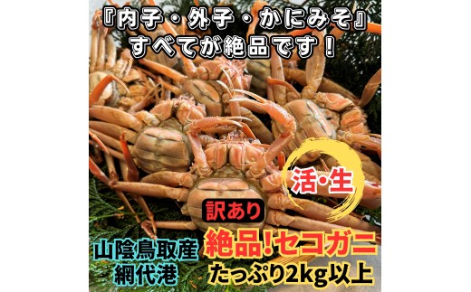 <訳あり>活！絶品セコガニ2kgセット｜鳥取網代港 岩美 松葉がに ずわいがに かに ※お届けは2026年11月中旬～【さかなや新鮮組】【22103】