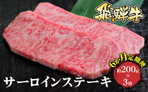 【6カ月定期便】飛騨牛 サーロインステーキ 約200g×3枚｜牛肉 国産 和牛 ステーキ サーロイン 赤身 赤身肉 赤身飛騨牛 ステーキサーロイン ブランド牛 飛騨 牛サーロイン 飛騨牛サーロイン 和牛サーロイン お中元 お歳暮 ギフト 贈答用 牛肉ギフト 飛騨牛ギフト 和牛ギフト 飛騨牛赤身 牛肉赤身 飛騨うし