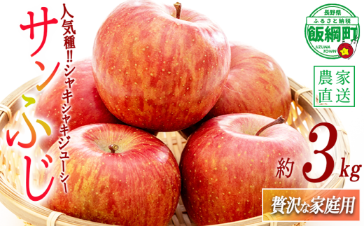 りんご サンふじ ちょっぴり贅沢な 家庭用 3kg 松澤農園 沖縄県への配送不可 2026年11月下旬頃から2027年2月下旬頃まで順次発送予定 令和8年度収穫分 長野県 飯綱町 [1808]