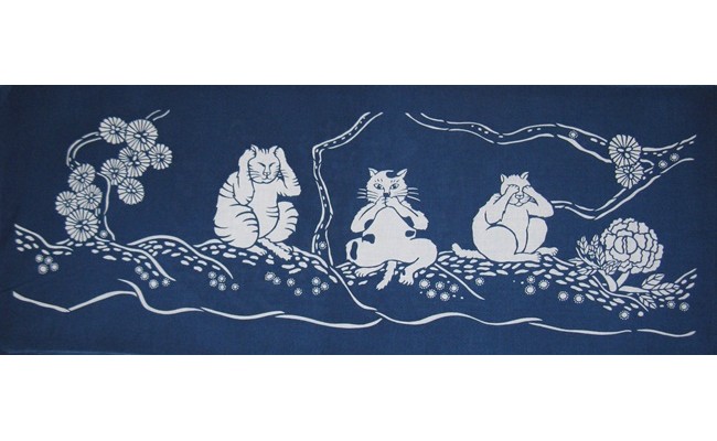 K.紫波の三猫〈天然藍手拭い＋コースター不苦労〉 - 岩手県紫波町 