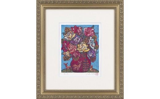 A-31 絹谷幸二版画「蒼天ふるさと薔薇」 【アート 美術 インテリア 作品 絵画 日本絵画 装飾 プレゼント 芸術 限定  額縁|株式会社アトリエシルキー