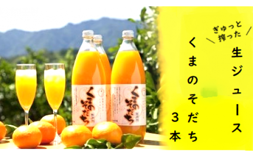 みかんストレートジュース「くまのそだち」（白ラベル）3本 - 三重県 