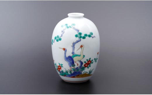 慶右衛門窯作 花瓶 染錦梅鳥　高さ約23cm 陶器 花器