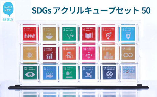 SDGs アクリルキューブセット50 キューブ(50mm) ×18個 専用スライド型ケース 専用台 / 愛媛県新居浜市 | セゾンのふるさと納税