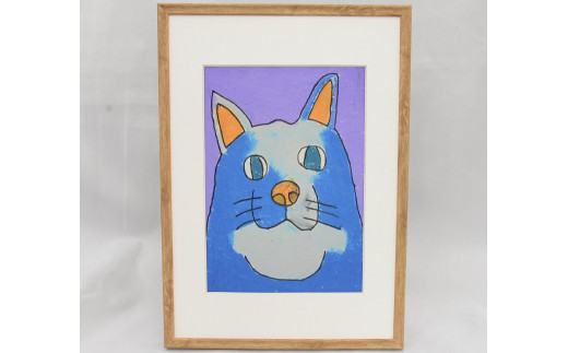 【障がい者アート】スズキタカヒロ作「あおのねこ」ミニ絵画010-007 - 岡山県総社市｜ふるさとチョイス - ふるさと納税サイト