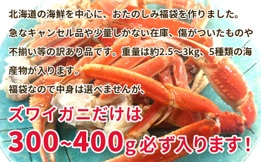 緊急支援品】北海道の海鮮＜おたのしみ福袋＞ 訳あり ズワイガニ入り 冷凍 5種 最大2.5～3kg 事業者支援 中国禁輸措置 -  北海道鹿部町｜ふるさとチョイス - ふるさと納税サイト